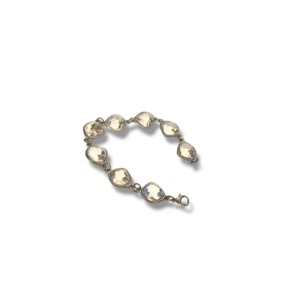 Y2K Silver toned rhinestone beaded chain‎ bracelet feminine dainty